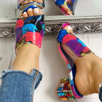 Womens Indoor Outdoor Slippers Size 9 Slippers Heels Wedges Printing Round High Toe Slip On Fashion Women'S Sandals For Woman