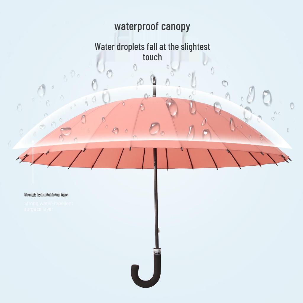 24-Speichen Farbwechselnder Langgriff-Regenschirm für Damen, Extra-Groß, Winddicht, Gebogener Griff, Herren-Stockgriff, Logodesign