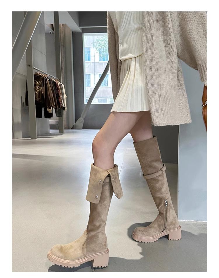 

Autumn and winter new over-the-knee boots for women wear thick-soled western boots, small high-heeled lamb wool knight boots 35