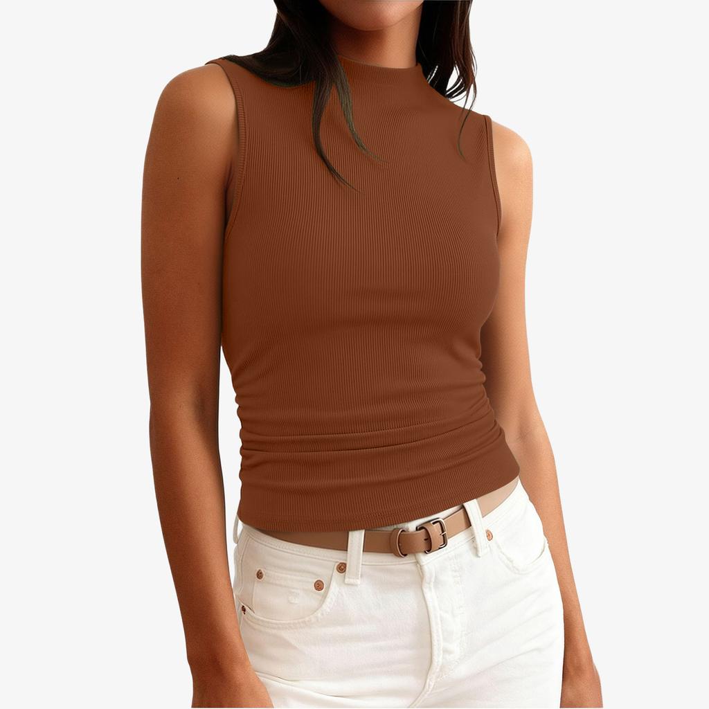 Women's Fashionable Minimalist Slim-Fit High-Neck Sleeveless Top