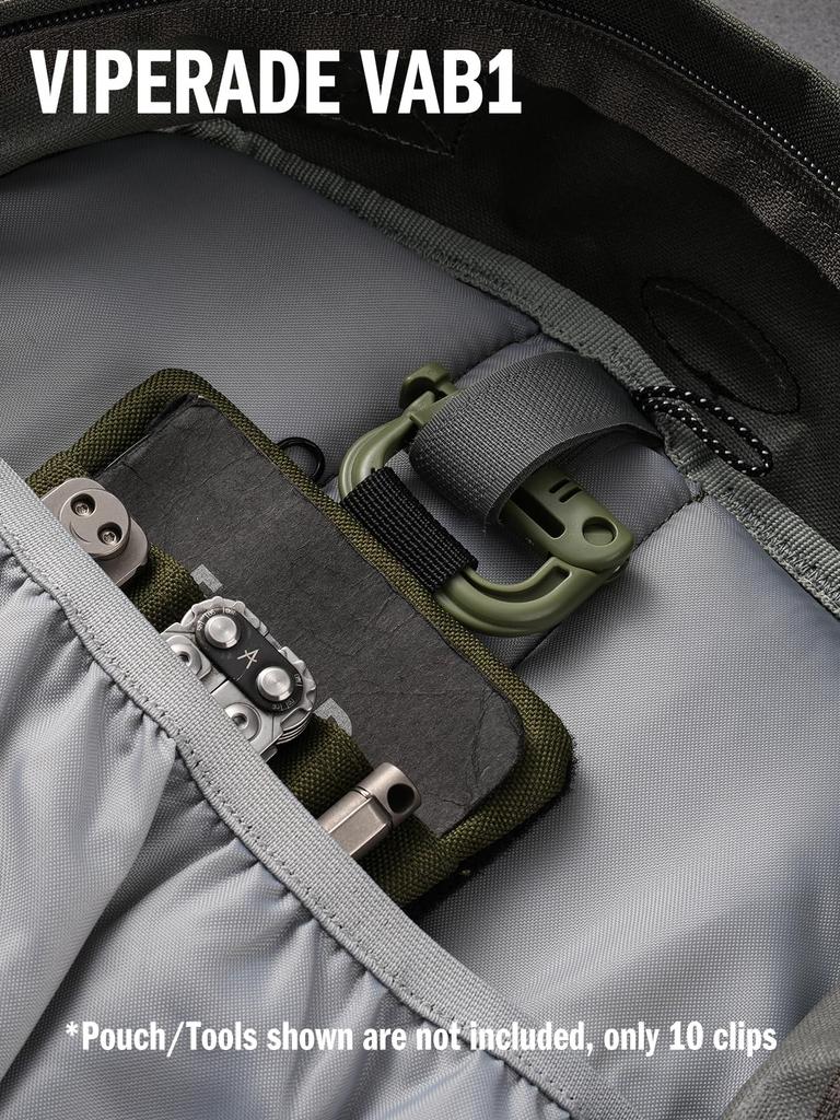 VIPERADE VAB1 Multipurpose with Molle Webbing Locks and Tactical Locking Carabiners for Molle Webbing Attachments on and Pouches 10-Pack D-Rings 1"