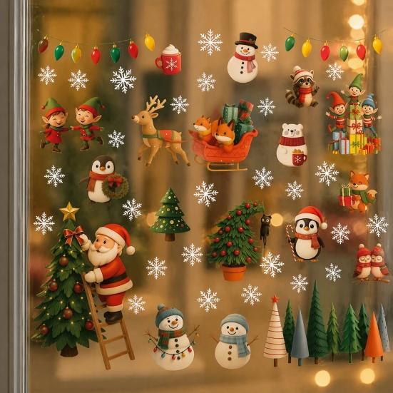 Removable Wall Stickers for Bedroom 2Pcs Christmas Static Window Cling Stickers, PVC Snowman Penguin Reusable Smooth Surfaces Bell Decals Glass,