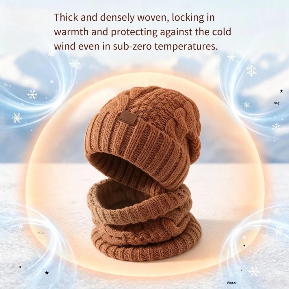 Cable Knit Knit Hat Scarf Set 2-Piece Set Thick Warm Beanie Hat Winter Cap Neck Warmer  Outdoor Use
