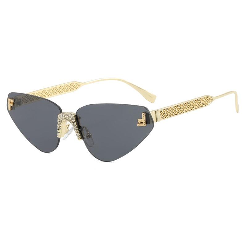 Women'S Sexy Cat Eye Rimless Rhinestone Sunglasses Luxury Brand Designer Retro Punk Metal Sunglasses Men'S Uv400 Driving Glasses