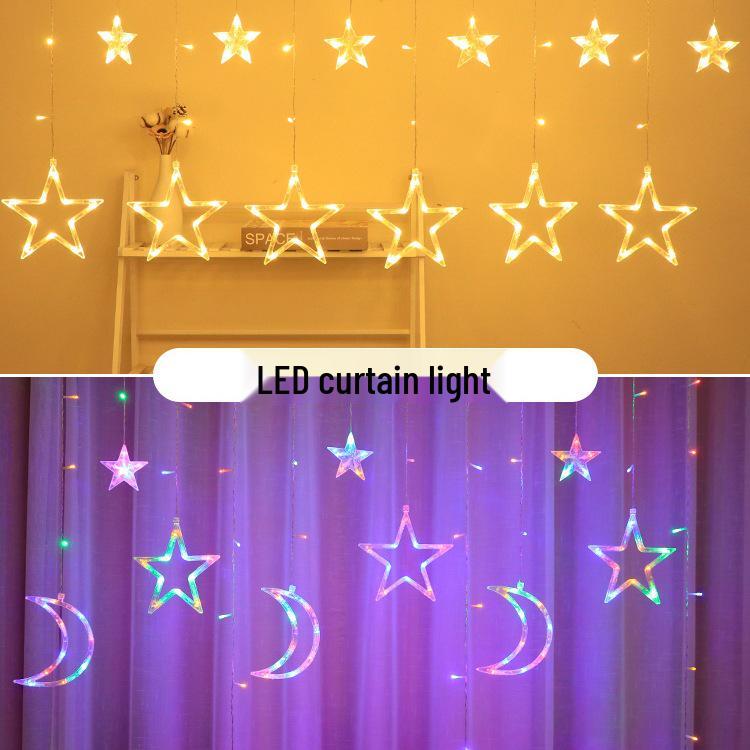LED Colorful Flashing String & Star Lights - Creative Moon & Warm White Bedroom Decor