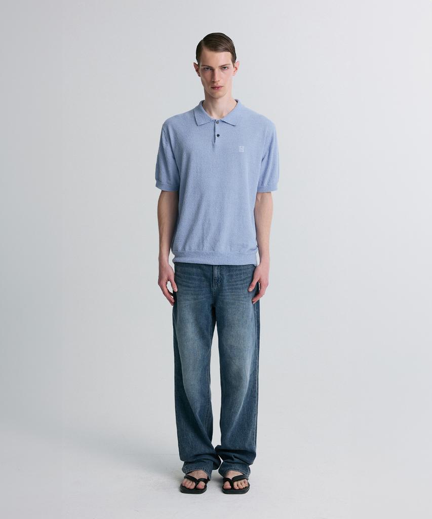 Liimaen Boucle Knit Polo Shirt Ocean