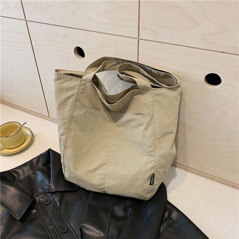 

Simple and Lightweight Pure Color Easy Matching Tote Bag Nylon Cloth Khaki