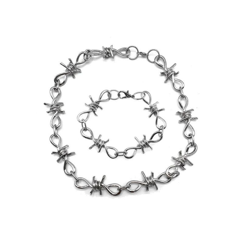 Personalized Men's Jewelry Set Alloy Barbed Wire Brambles Bracelet Necklace Decor Festival Gift for Halloween Birthday