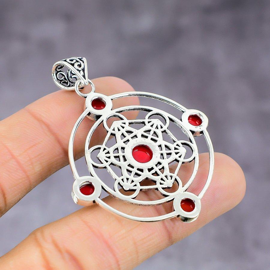 Natural Italian Red Coral Gemstone 925 Sterling Silver Pendant 2.17" K6Y23