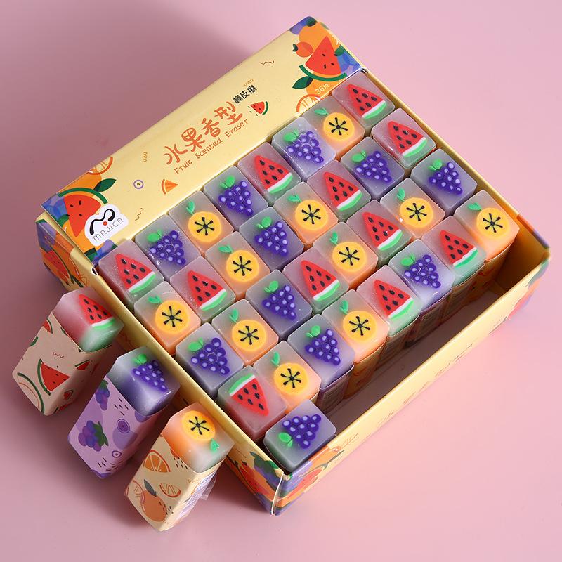 12/32/36pcs Cute Erasers Wholesale Fruit Ball Dinosaur Fun Desk Pets Pencil Erasers for School Supplies Prize Gifts Party Favors