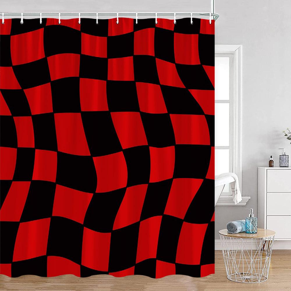 Colorful Checkerboard Shower Curtain Black White Blocks Distorted Chess Board Bathroom Curtain Modern Abstract Bath Decorations