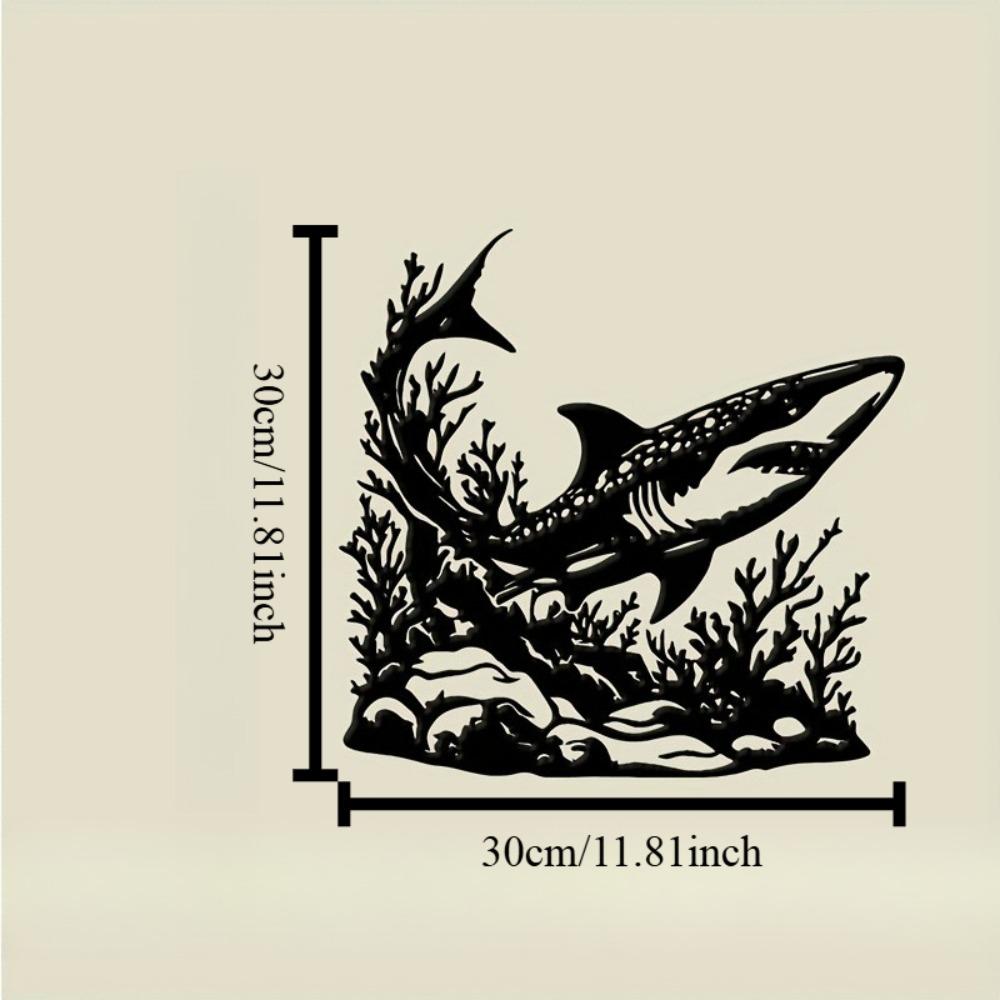 Metal Wall Art Great White Shark Ocean Plants Black Swimming Pose Gift Easter Black Friday Housewarming Bedroom Decor