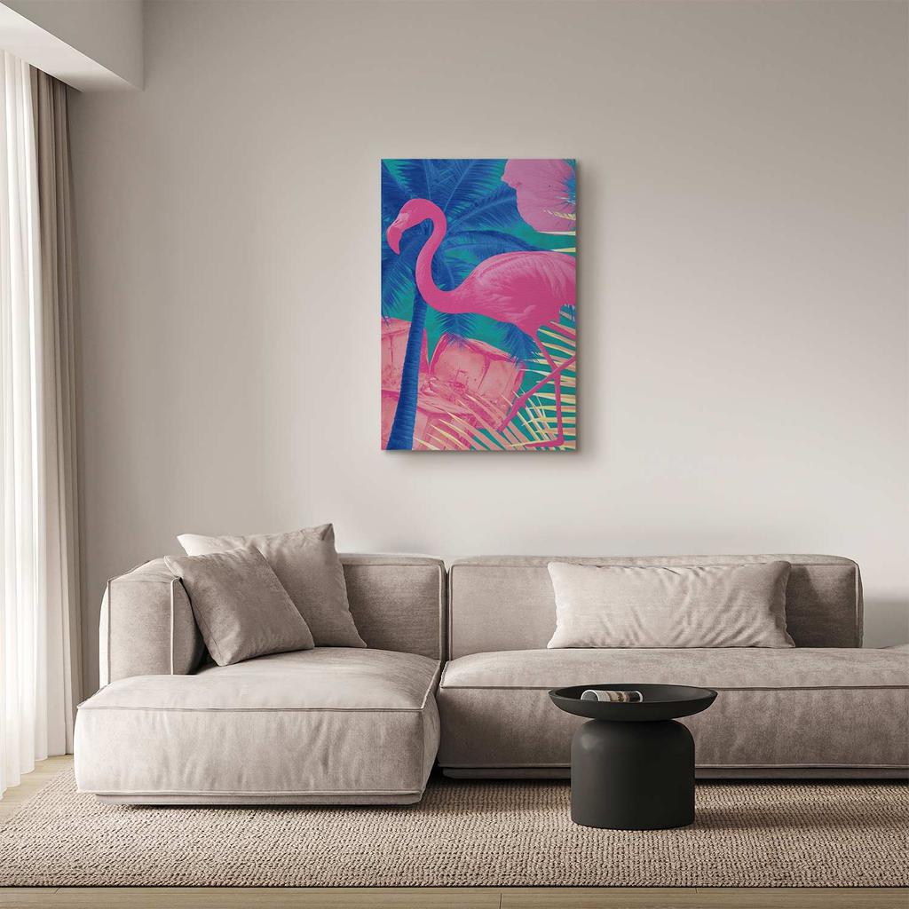 Bild - Rosa Flamingo - Abstrakter Flamingo Vor Dem Hintergrund Von Palmen Und Eiswürfeln