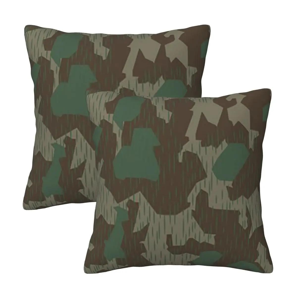 Ww2 Germany Military Splinter Camo Splittertarn Camouflage 1 2 Pcs Square Pillowcase Pillow Cover Cushion Throw Pillow For Home Peach skin 18*18(CM)-2Pcs