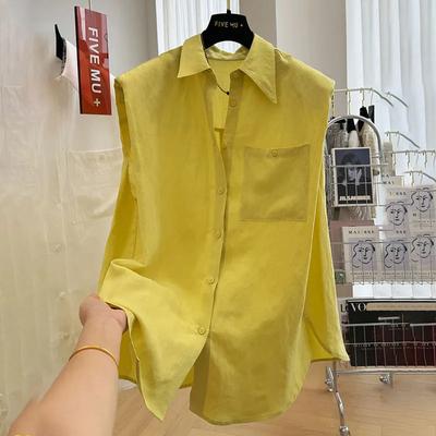 Women's Oversized Sleeveless Button Down Shirt Casual Loose Lapel Collar Blouse with Chest Pocket