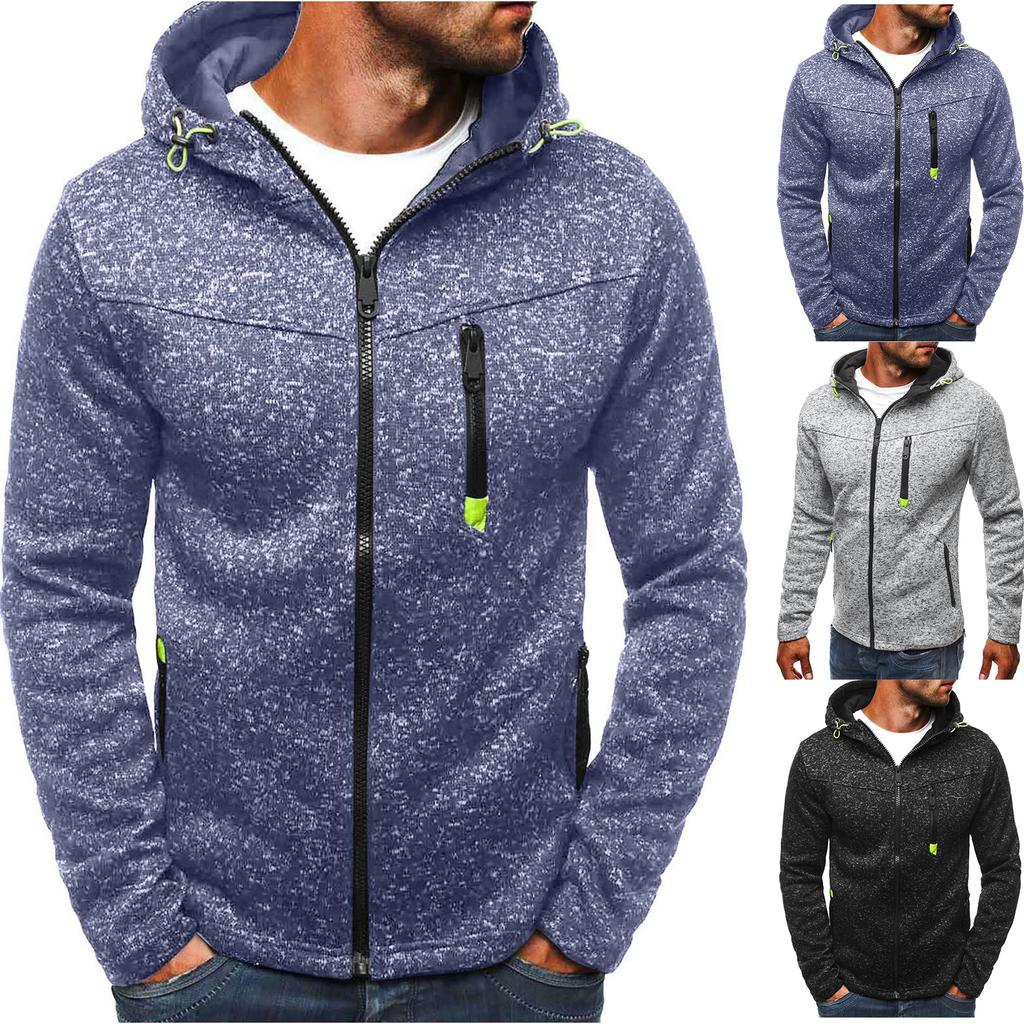 Men's Sports Casual Sweatshirt Zipper Pocket Cardigan Hooded Jacket