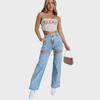 2025 Women's High Waist Straight-Leg Jeans with Chain and Washed Finish