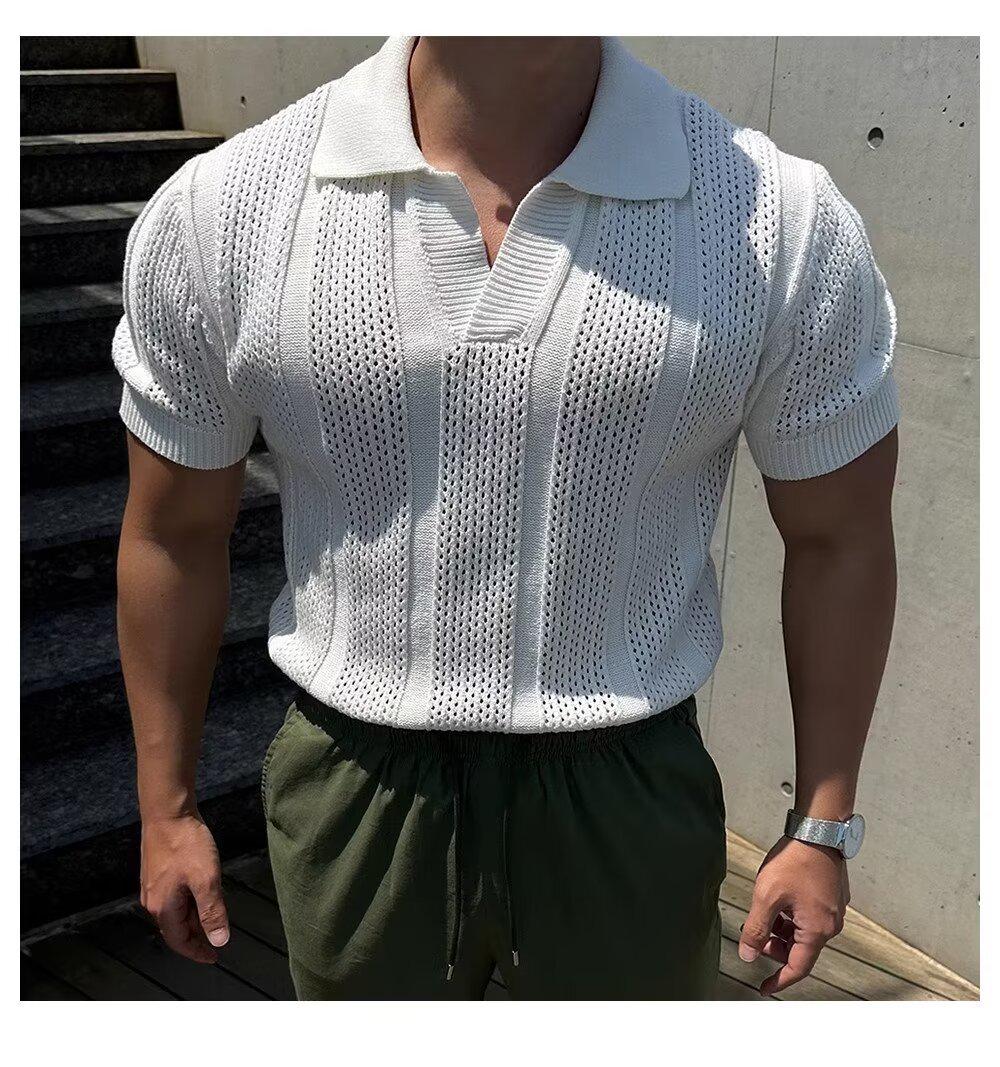 

Мужская белая трикотажная рубашка-поло с коротким рукавом и лацканами 2024 года — дышащая, высококачественная летняя тенденция L белый