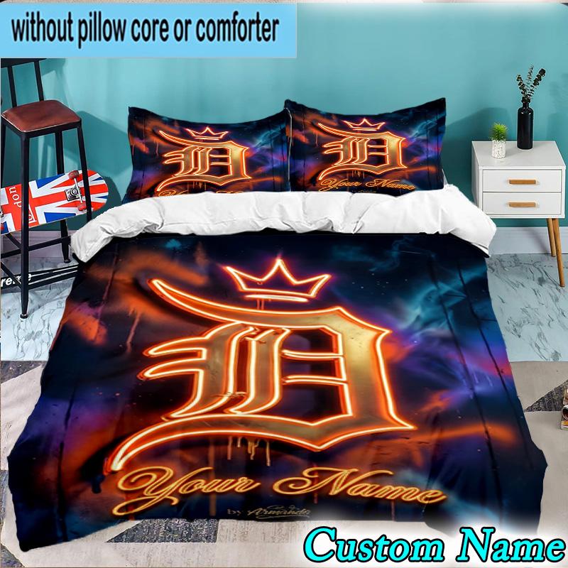 Custom Name 3PCS Detroit Tigers Emblem Bedding Set,Including Duvet Cover And 2pcs Pillowcases Perfect for Bedroom,Dormitory,Fan Christmas Gift