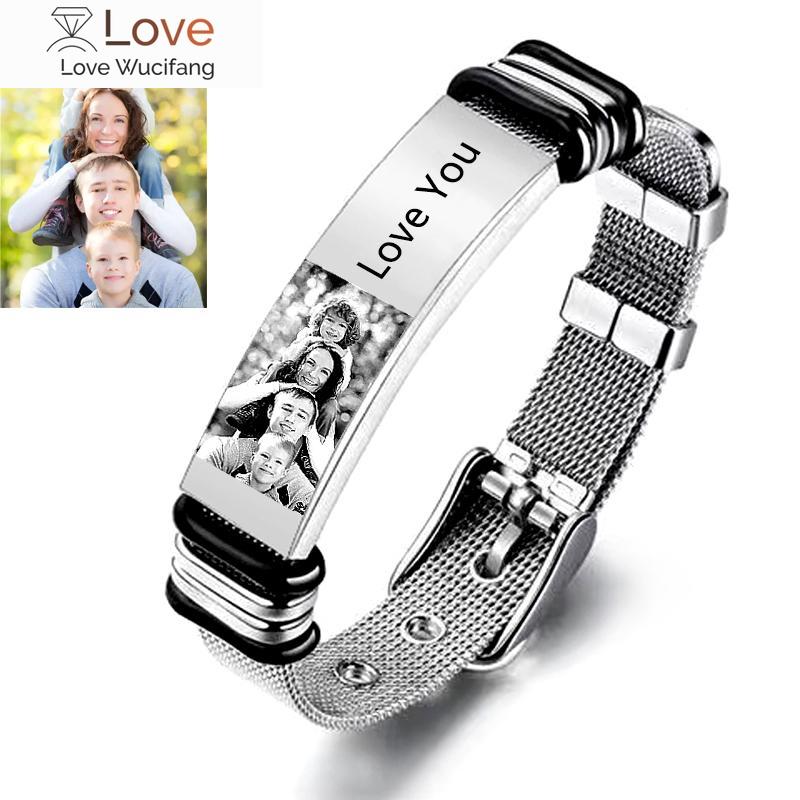 

Новый индивидуальный фотобраслет, титановая сталь, нержавеющий материал, мужской браслет, можно настроить, семья, фотографии друзей 23.5cm