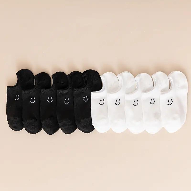 5  Pairs Large Size Smile Short Tube Socks Women's Sports Socks Spring and Summer Breathable Rainbow Color Men's and Women's Boat Socks