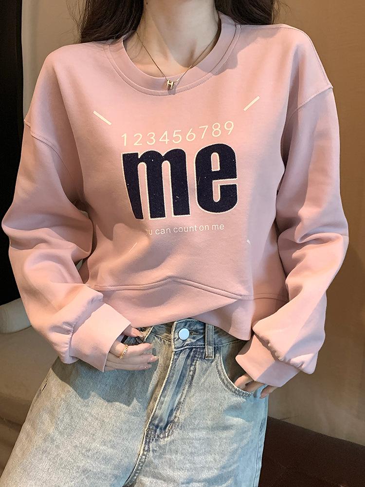 Large American Printed Round Neck Pullover Sweater - High-End, Versatile, Long Sleeve, Belly-Covering Top