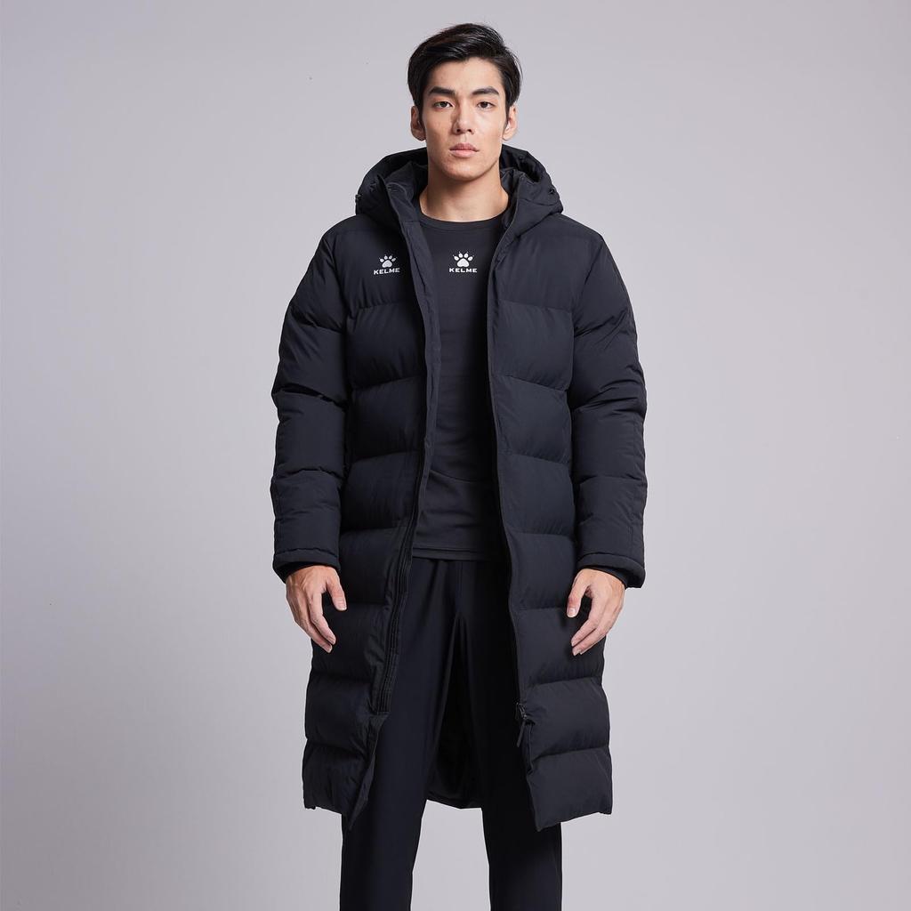 Kelme Men's Long Padded Hooded Coat for Outdoor Training, Fall/Winter (Black, L)