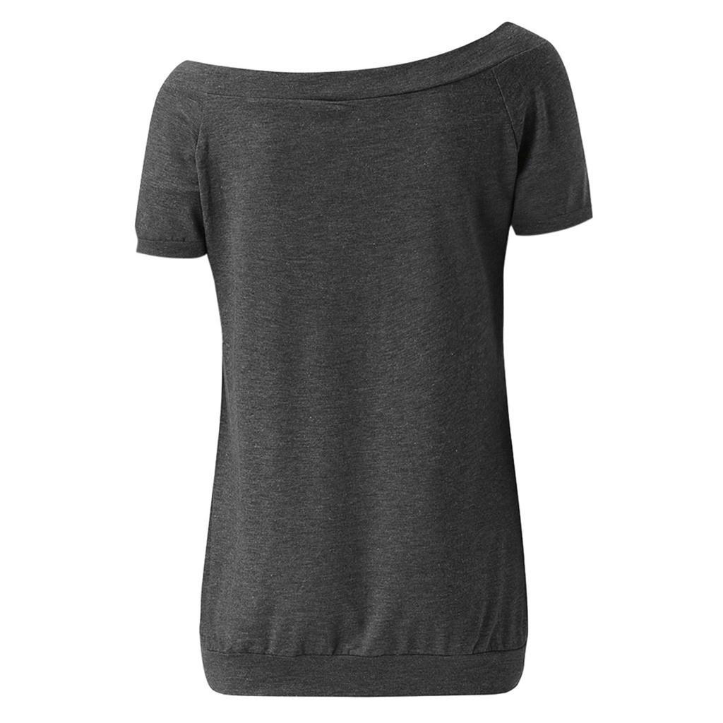 Women One-line Collar Off-shoulder Short-sleeved Color Loose T-shirt