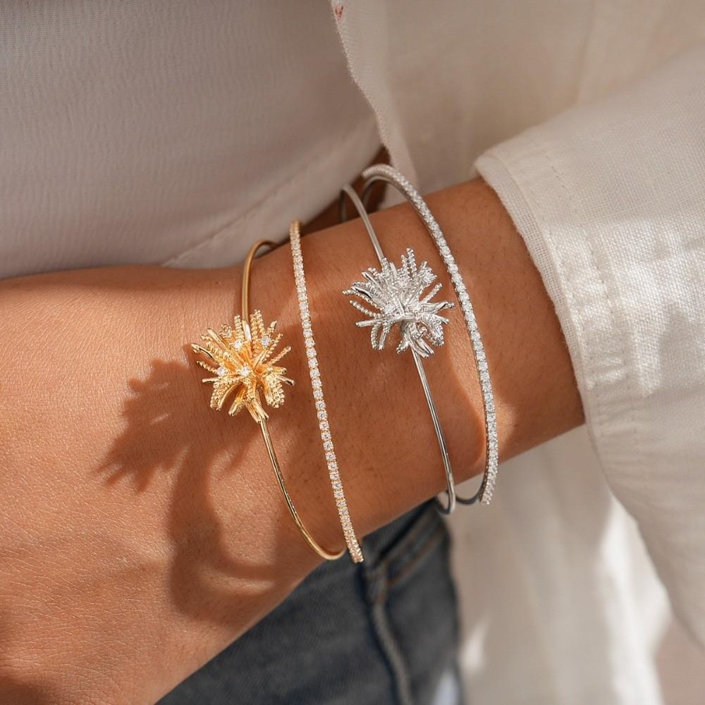 Arm Cuff Flower Cuff Bangles Zircon Exaggerated Bracelet  Party Dress Decoration