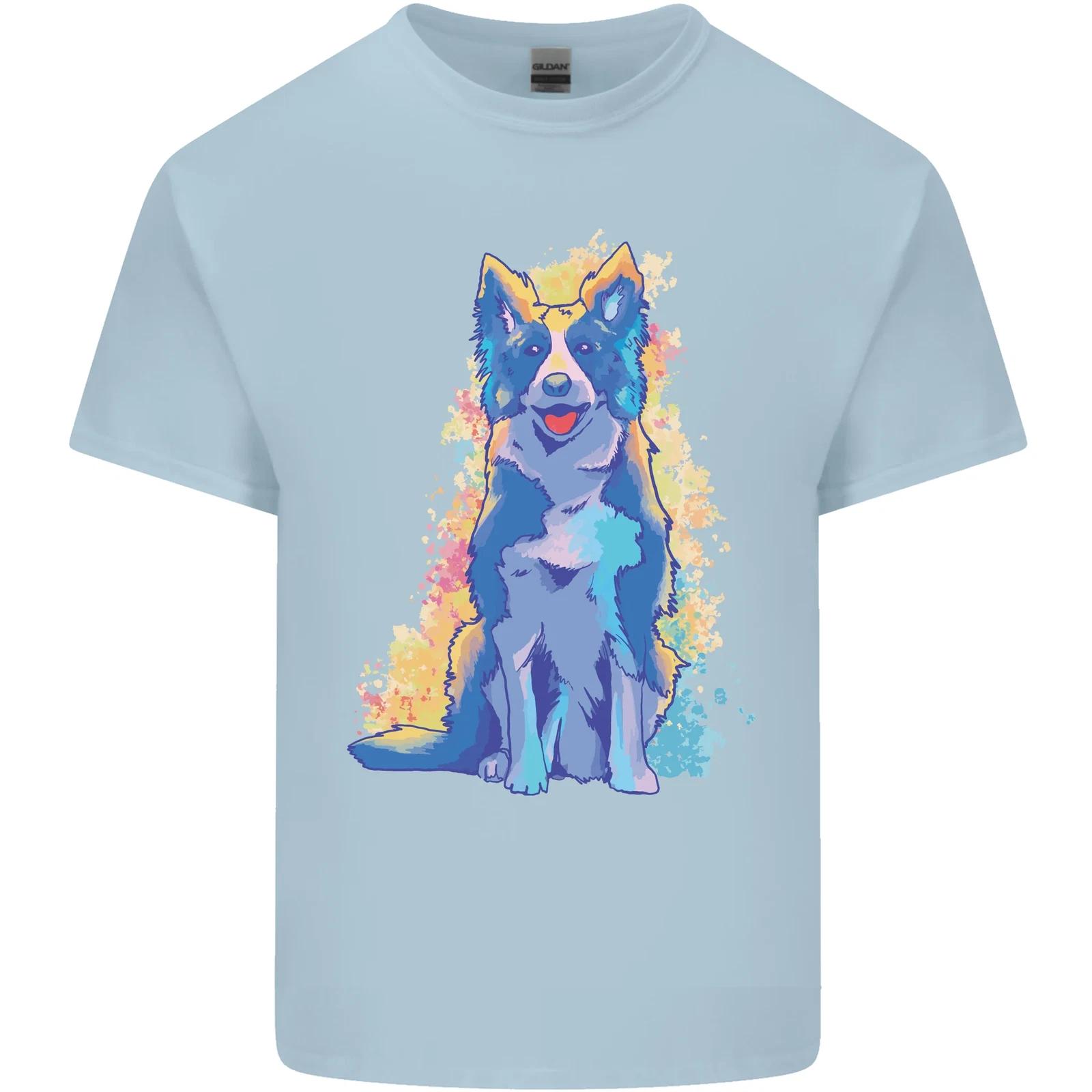 A Colourful Border Collie Dog Design Kids T-Shirt Childrens 3XL