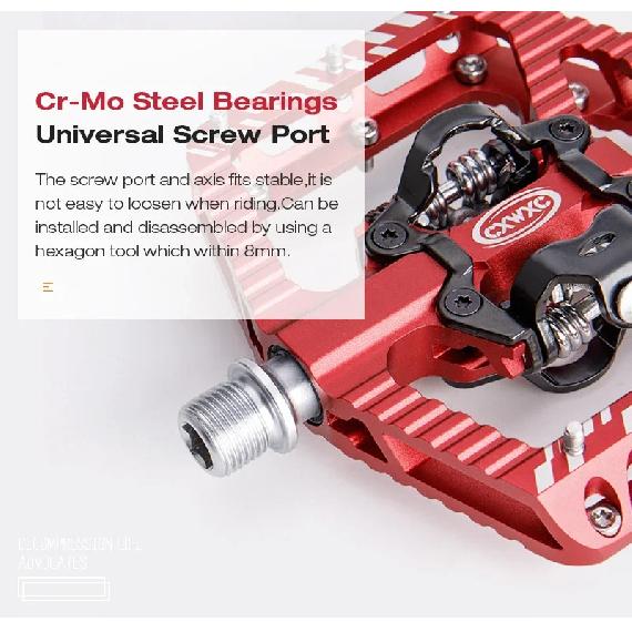 CXWXC 2 In 1 SPD Bicycle Self-Locking Pedal/Flat Bike Pedal for MTB/Road Aluminum Anti-slip 3 Sealed Bearing Bike Lock Pedal