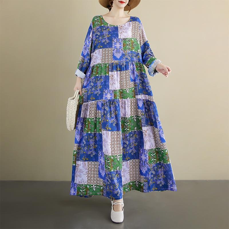 Long Sleeve Plus Size Vintage Floral New In Dresses for Women Casual Loose Spring Summer Autumn Dress