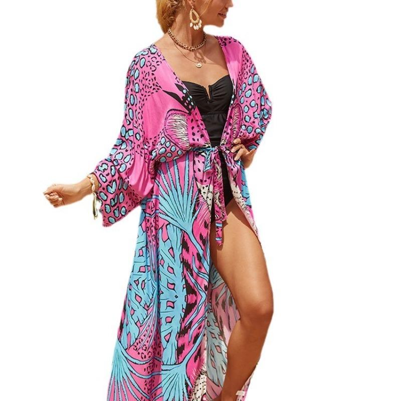 Plus Size Women's Print Bikini Sunblock Beach Holiday Cardigan Beach Cover Up