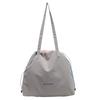 Fashion Nylon Drawstring Handbag Square Lightweight Canvas Shoulder Bag Solid Color Large Capacity Crossbody Bag Class
