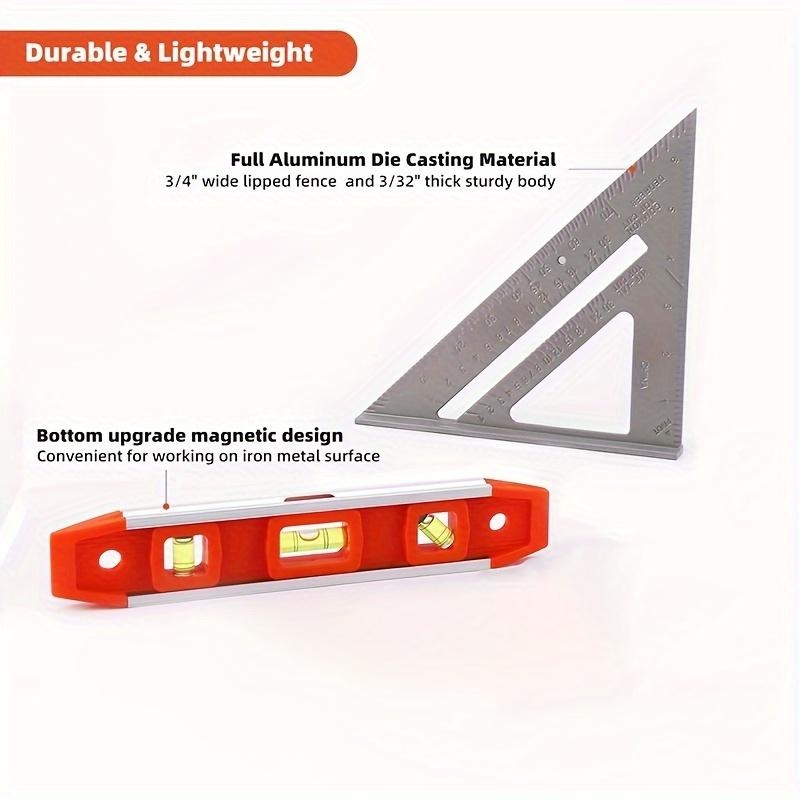 2pcs Woodworking Combination Tools, Including 1pc Torpedo Ruler and 1pc Triangle Ruler, Frame with Measuring Level, Woodworking Measuring Tape