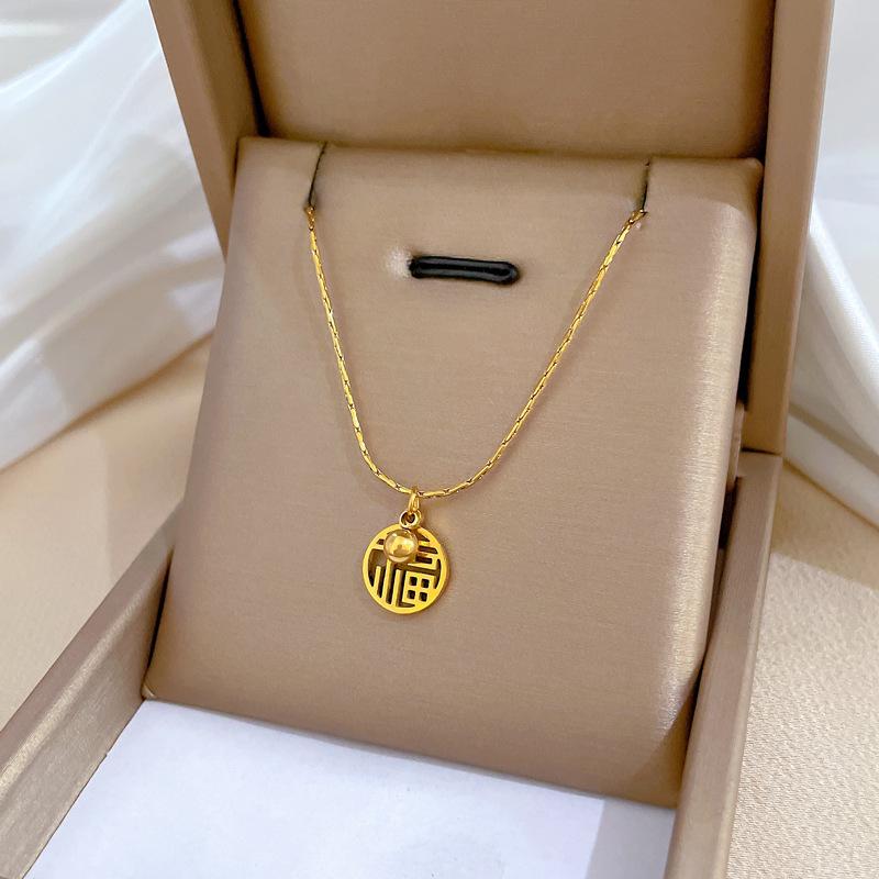 Geometric Planet Personality Minimalist Wind Furnace Real Gold Necklace Female Collarbone Chain