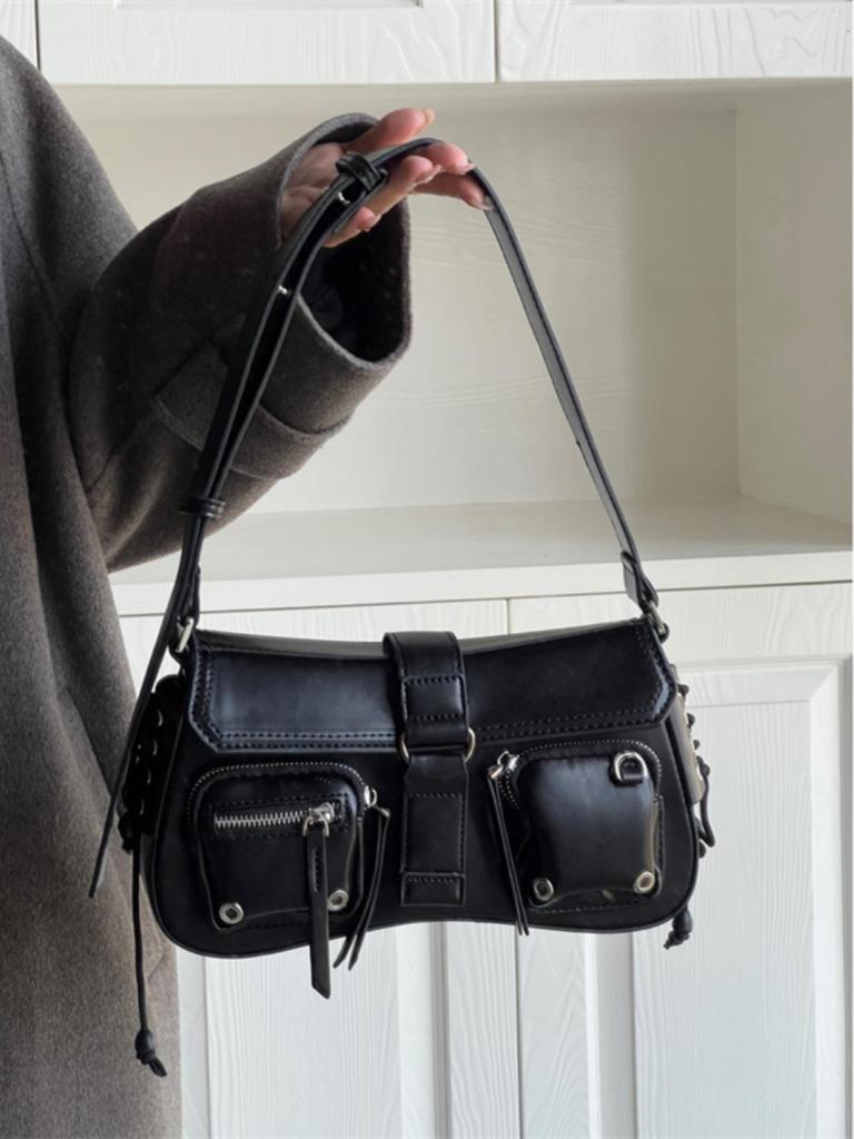 Textured Trendy Hot Girl 2024 Baguette Shoulder & Messenger Motorcycle Bag