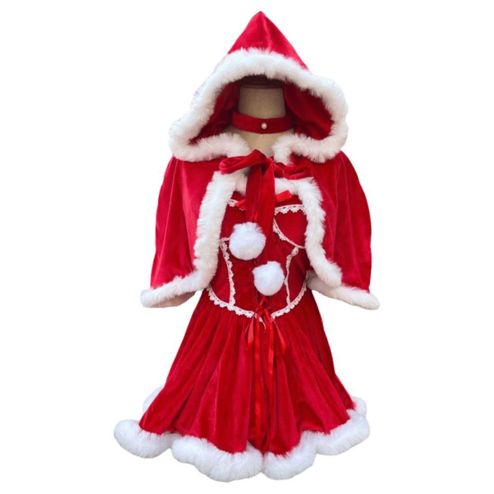 Fashion Gold Velvet Christmas Dress Santa Hat with Cloak Cosplay Christmas Outfit Santa Claus Fancy Party Dress Xmas Suit