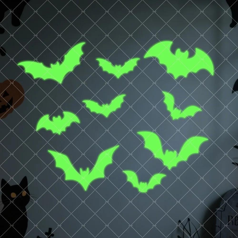 Neue Happy Halloween Fensteraufkleber Deko Abnehmbarer Leuchtender Fensteraufkleber Fledermaus Gespenst Fluoreszierendes Wandtattoo Partydeko