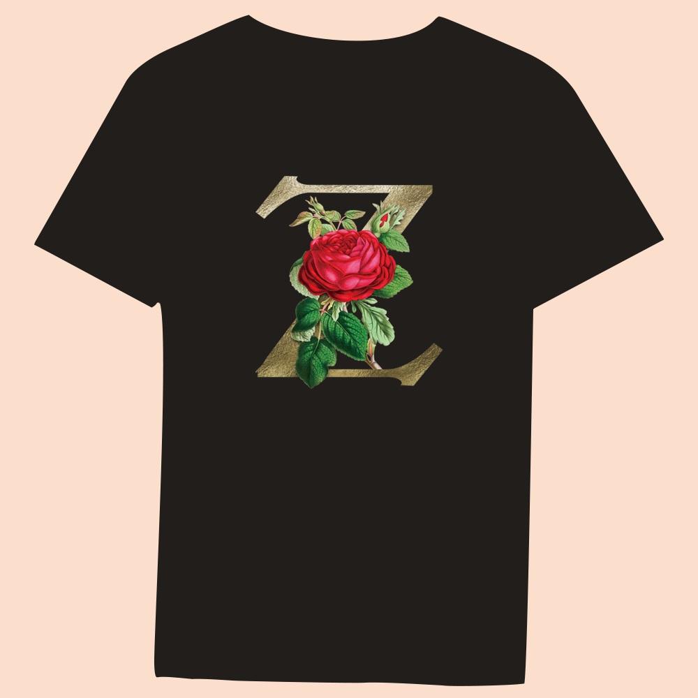 Gold Flower Letter 3D Printing Series Women's Black T-shirt Casual Large Top