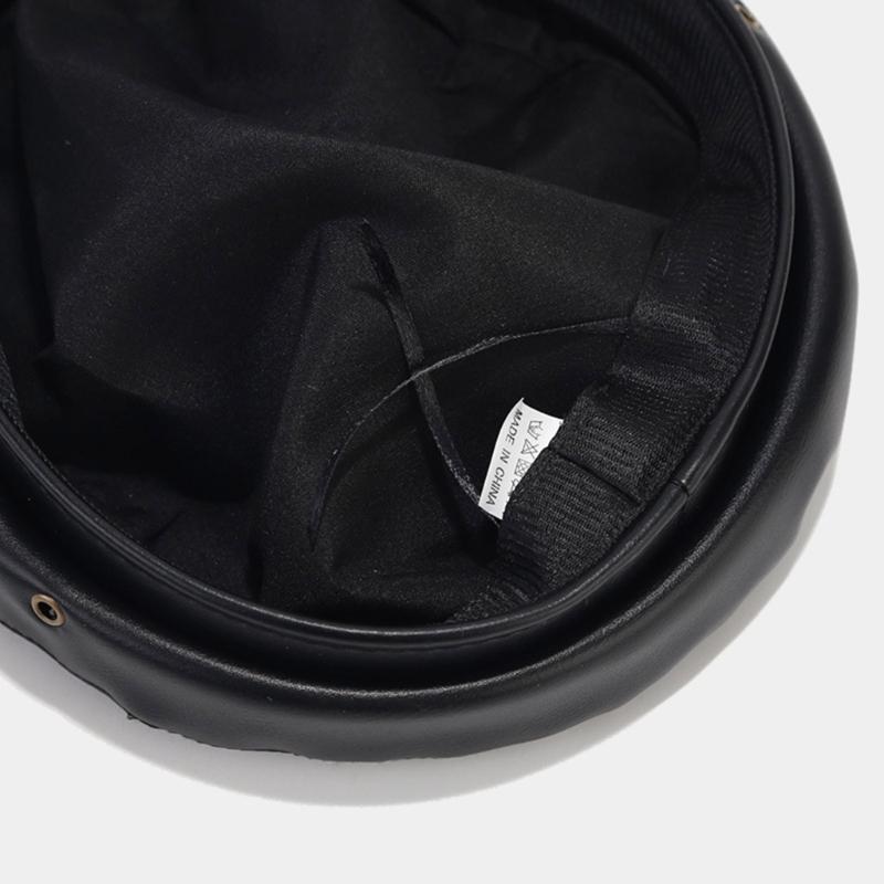Teens Women Alloy Badge Berets Photography Military Hat Casual Newsboys Cap Adult Sailor Cap PU Hat for Carnival