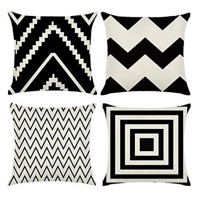 New Simple Pillowcase Black and White Geometric Wavy Linen Hug Mat Cover