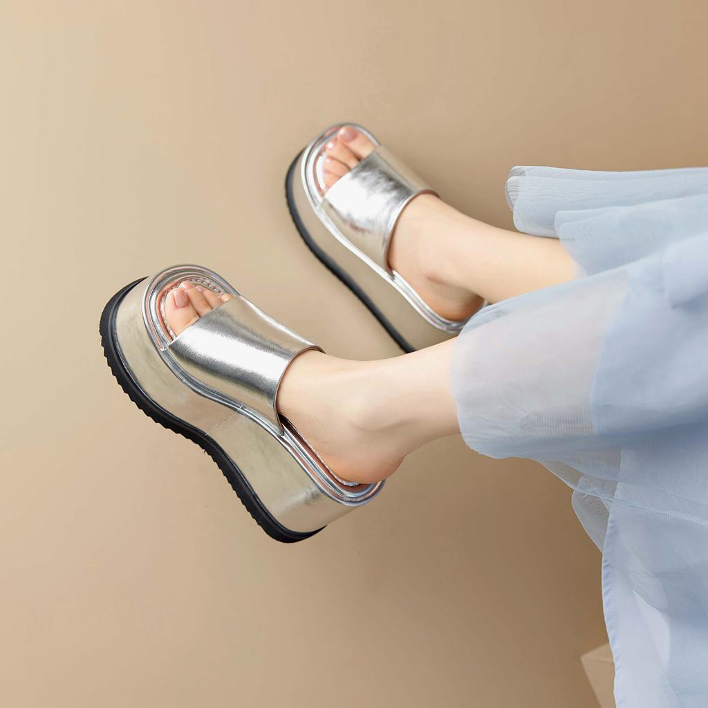Fashion Krazing Pot Cow Leather Super High Wedges Casual Beach Slingback Mules Platform Summer Sandals Concise Luxury Outside Slippers