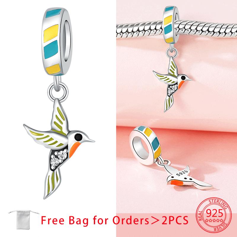 Original Copper Animal Colorful Parrot Jade Series Charms Hummingbird Bird Beads Pendant Fit Diy Bracelet Women Jewelry Gift