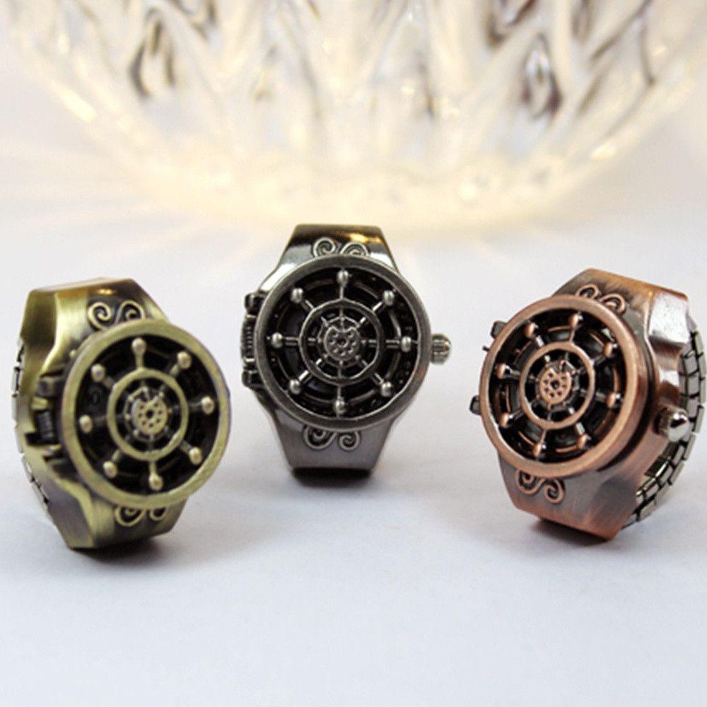 Vintage Antique Zinc Zinc Alloy Bronze Fashion Unisex Ring Watch Rudder Design Finger Watch Jewelry