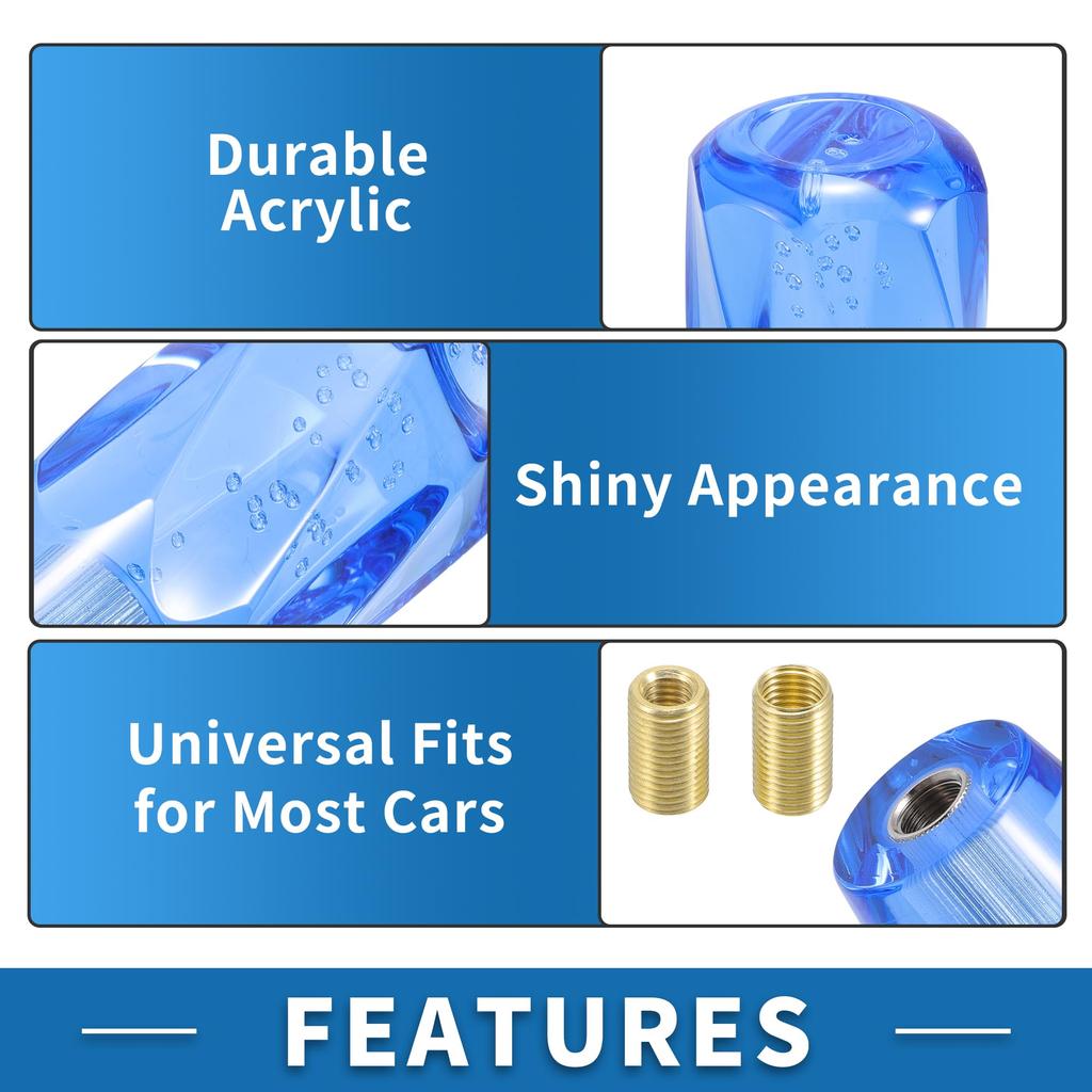 A ABSOPRO Universal Shift Knob 10cm Stick Shifter Lever Knob with 2 Adapters for Auto and Manual Vehicles Acrylic Blue