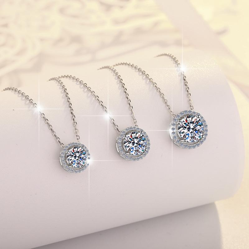 S925 Sterling Silver Round Moissanite Pendant Necklace Fashion Minimalist Choker Hypoallergenic Anti Tarnish