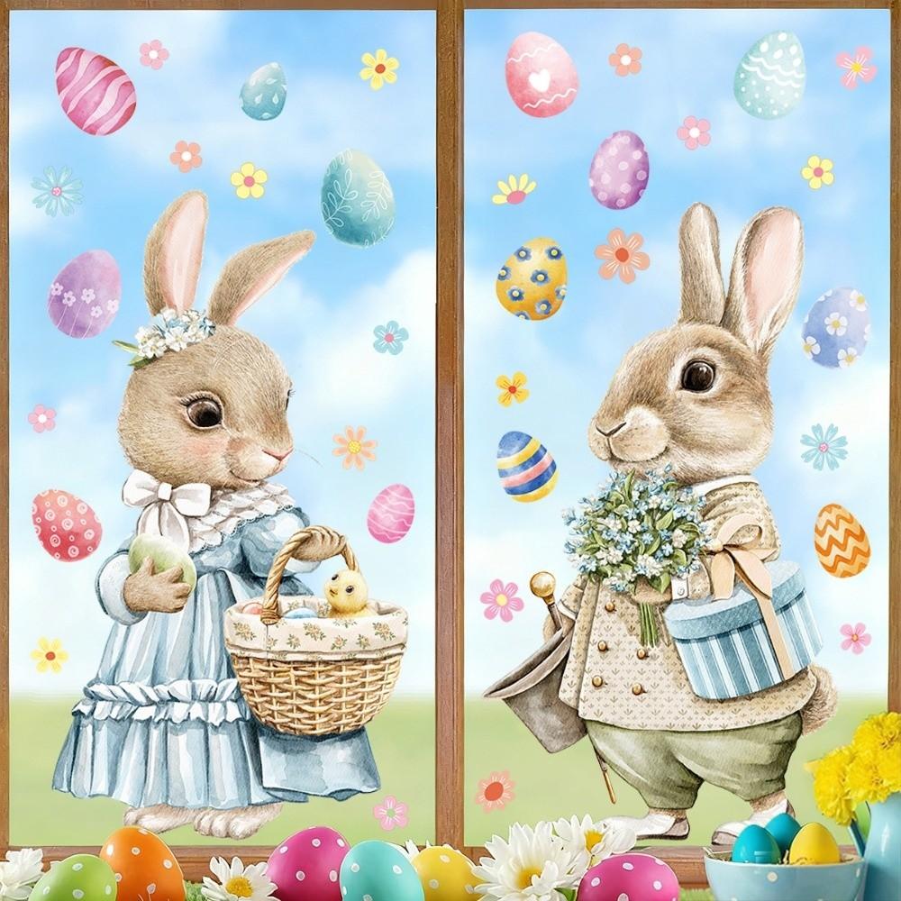 Cartoon Rabbit Bunny Glass Electrostatic Film Creative Decorative Happy Easter Bunny Decal  Store
