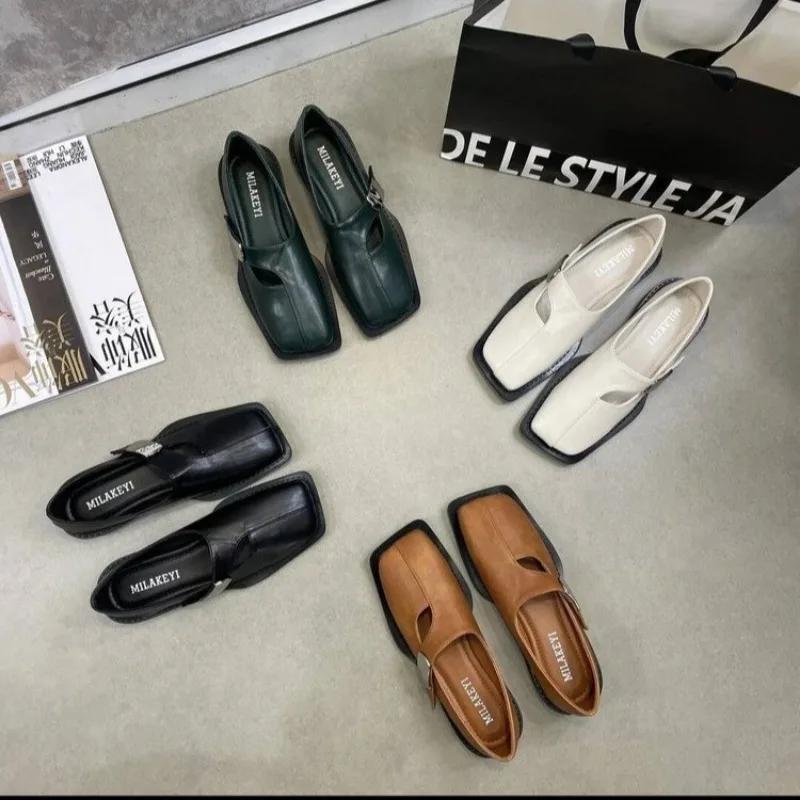 Womens Derby Shoes Square Toe Female Footwear Leather Comfortable On Heels Dress New High Mary Janes Pumps Shoes Woman Flats Squ