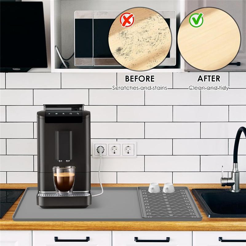 Silicone Coffee Mat 15.75X23.6Inch Coffee Bar Mat With Detachable Dish Drying Mat Easy Clean Coffee Station Mat
